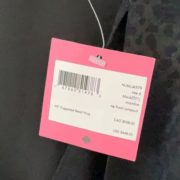 KATE SPADE NWT TIE FRONT JUMPSUIT BLACK SIZE 6 - Picture 9 of 13